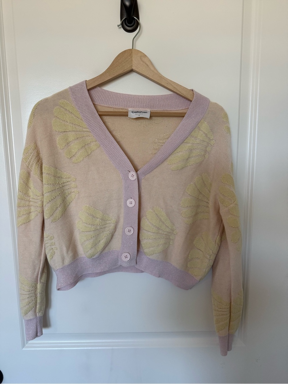 Lilac & Pale Yellow Shell-Pattern Cropped Cardigan
